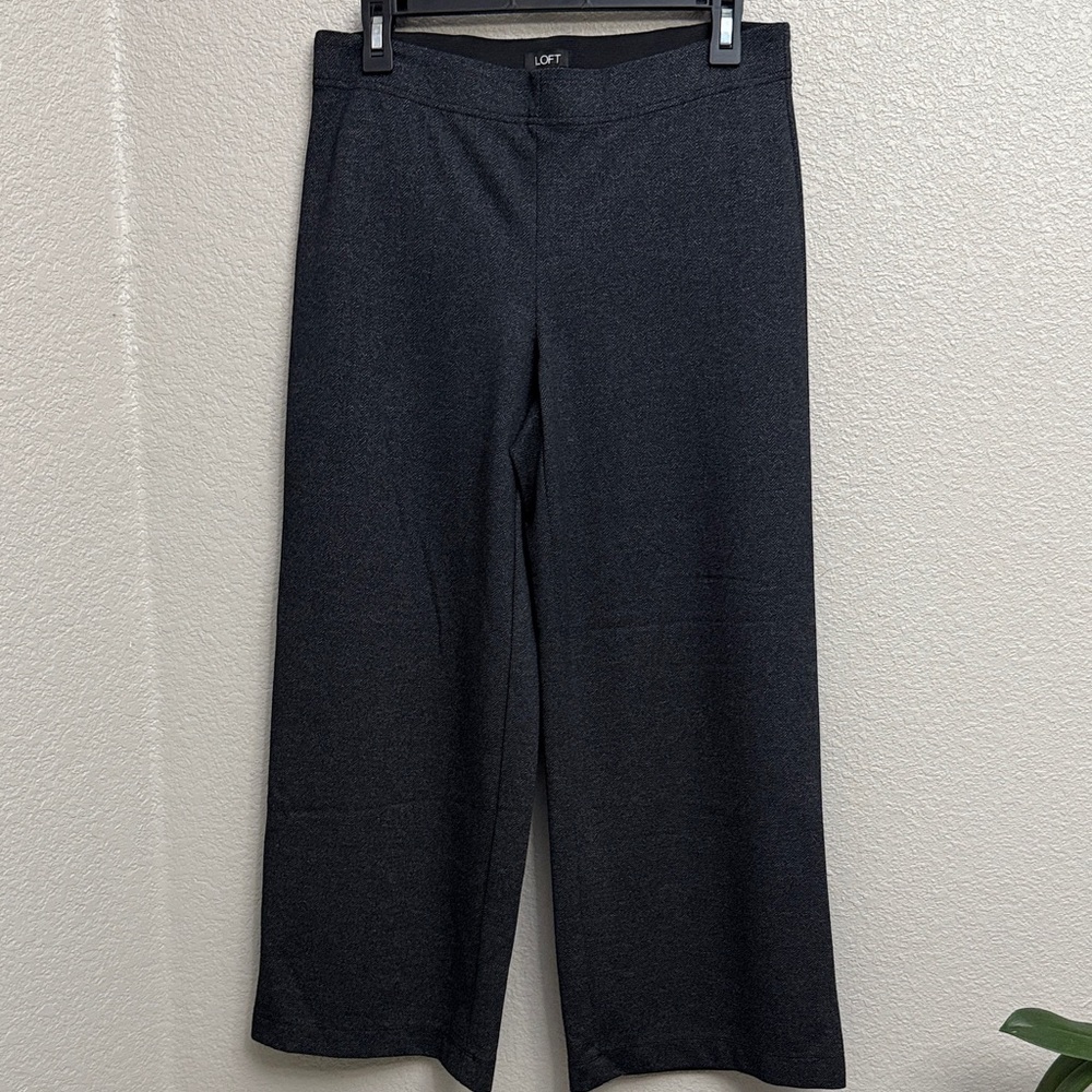 Loft Wide Leg Elastic Waist Pull On Crop Pant Black Chevron Pattern Small